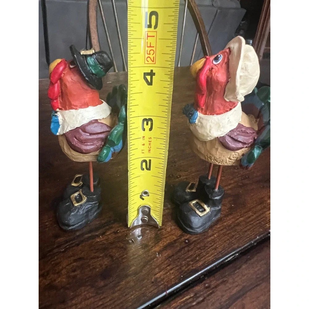 Turkey Pilgrim Thanksgiving Figurines Set of 2 Hand Painted Resin